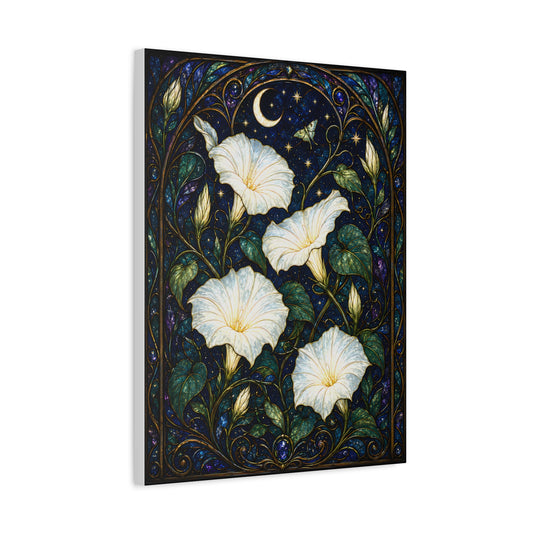 Moonlit Morning Glories Matte Canvas Print 18 x 24