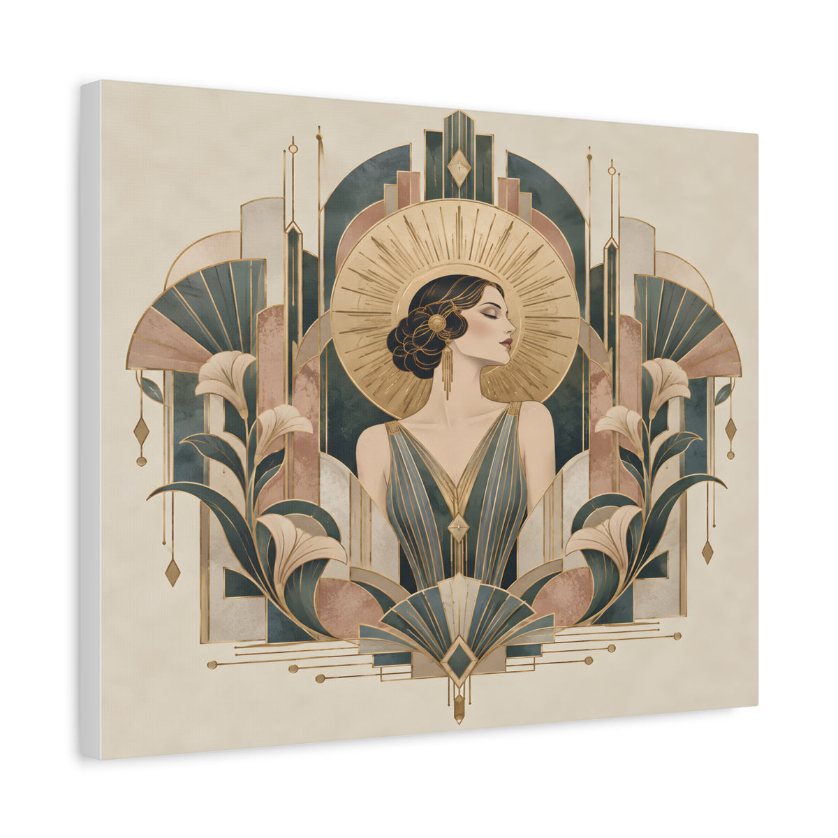 Golden Muse Art Deco Woman Wall Art | Teal & Gold Vintage Glamour Print