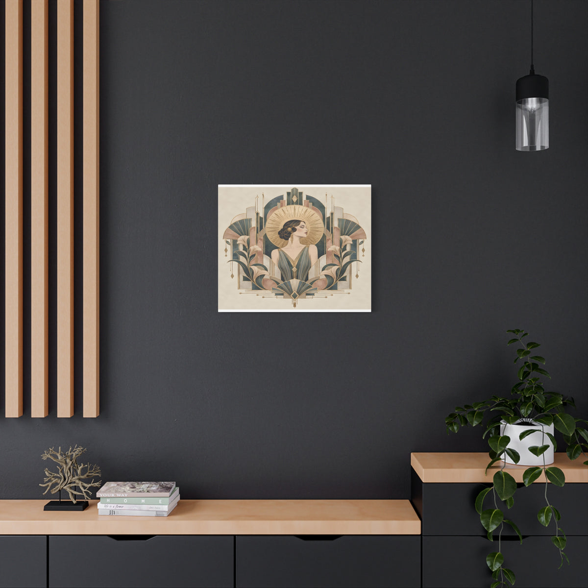 Golden Muse Art Deco Woman Wall Art | Teal & Gold Vintage Glamour Print