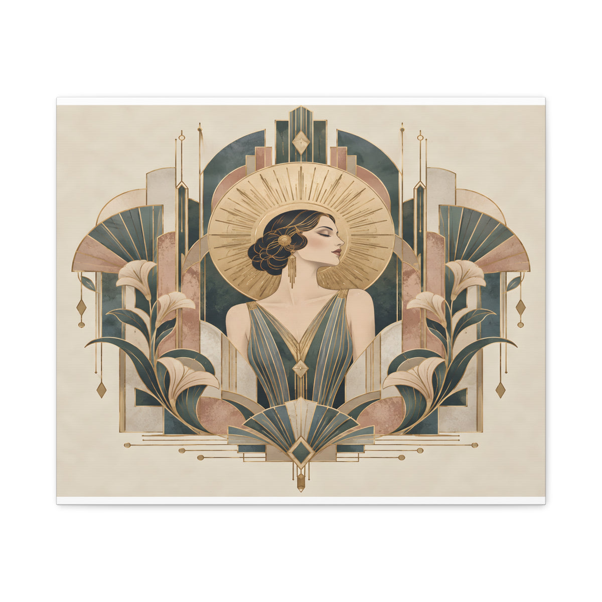 Golden Muse Art Deco Woman Wall Art | Teal & Gold Vintage Glamour Print