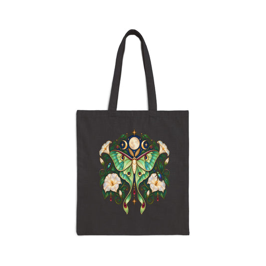 Luna Moth Floral Canvas Tote — Eco-Friendly Reusable Bag
