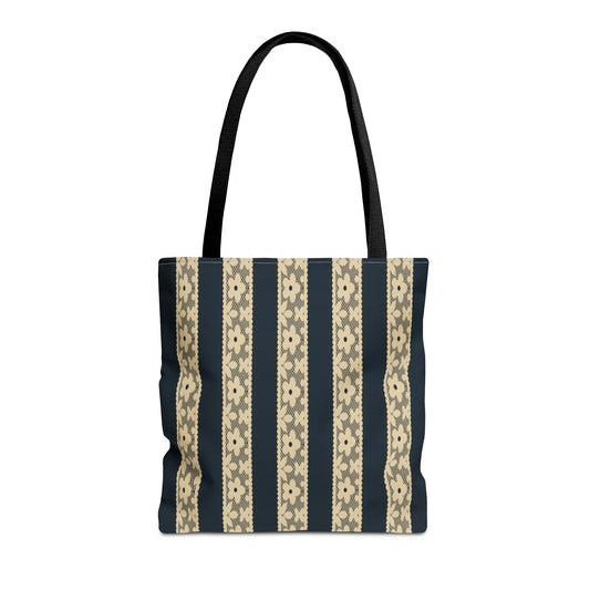 Lace Floral Yellow Black Stripe Tote Bag
