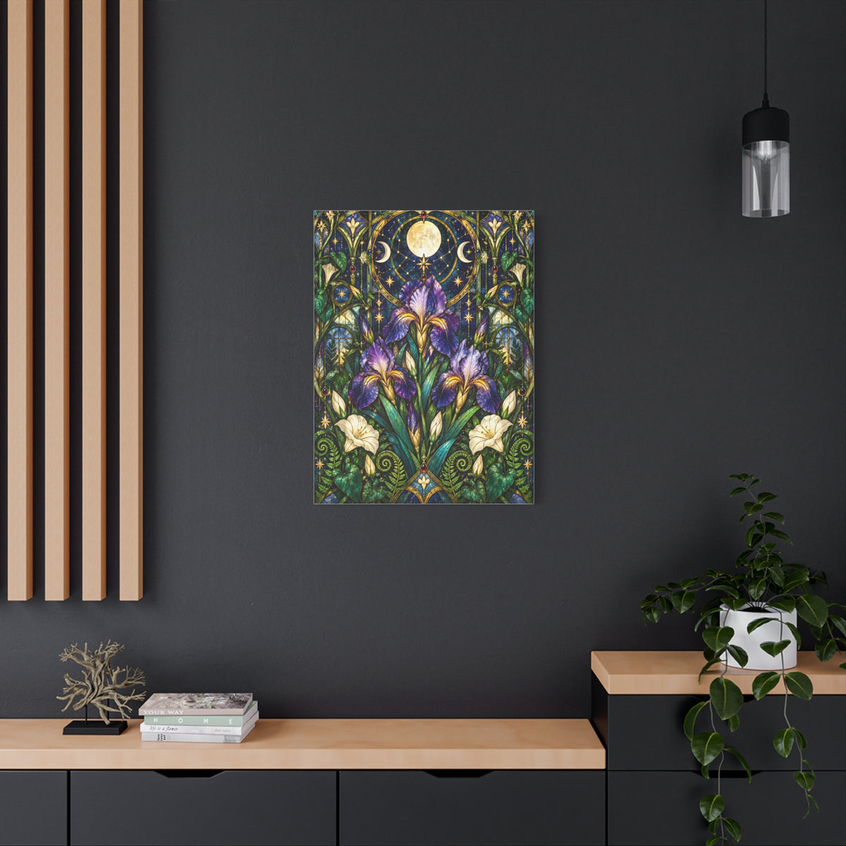 Midnight Iris Floral Cathedral Canvas Wall Art — 5 sizes