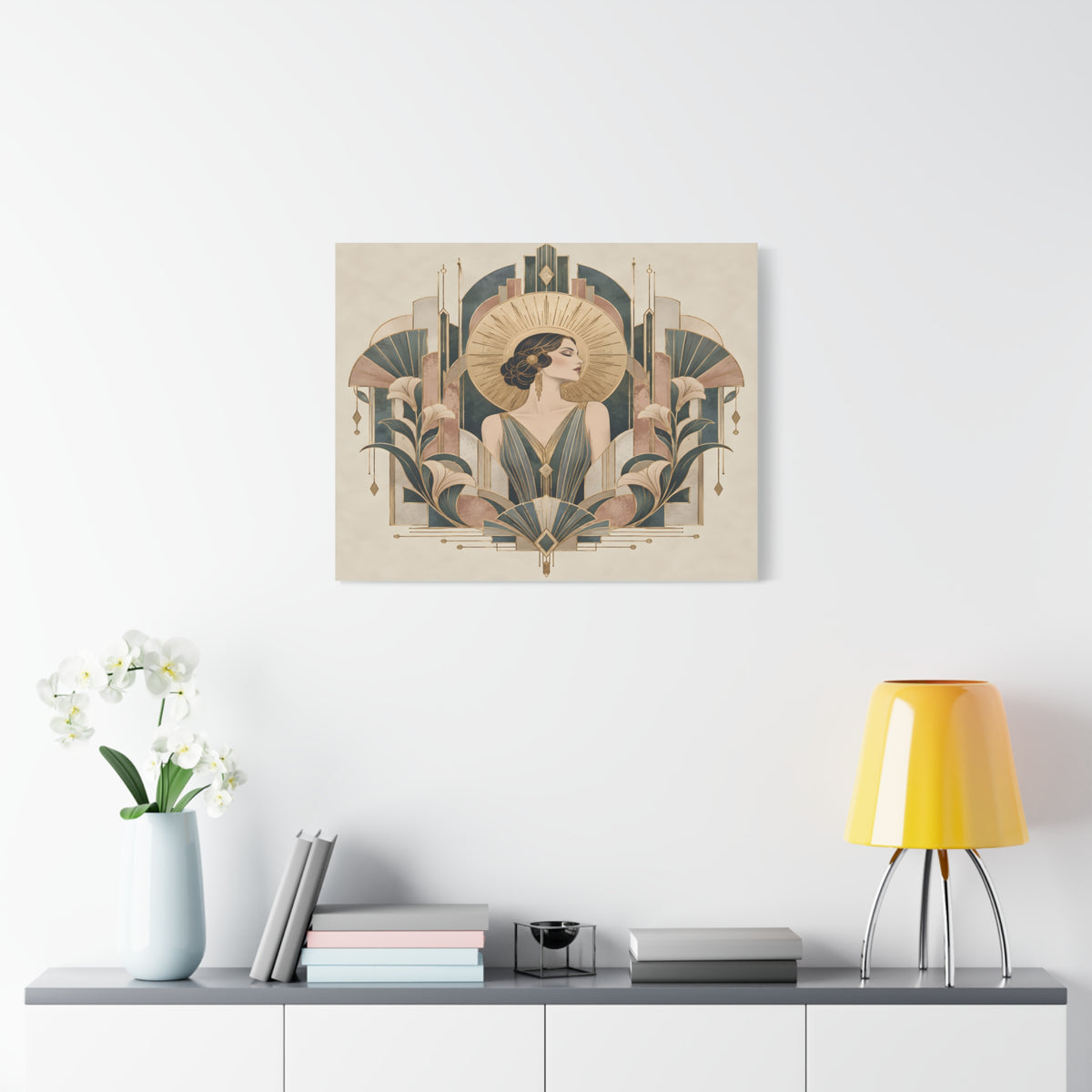 Golden Muse Art Deco Woman Wall Art | Teal & Gold Vintage Glamour Print