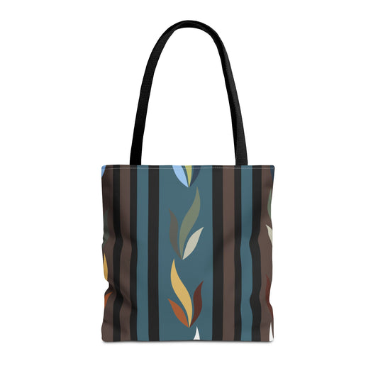 Autumn Stripe Leaf Tote Bag — Retro Boho AOP Canvas Tote