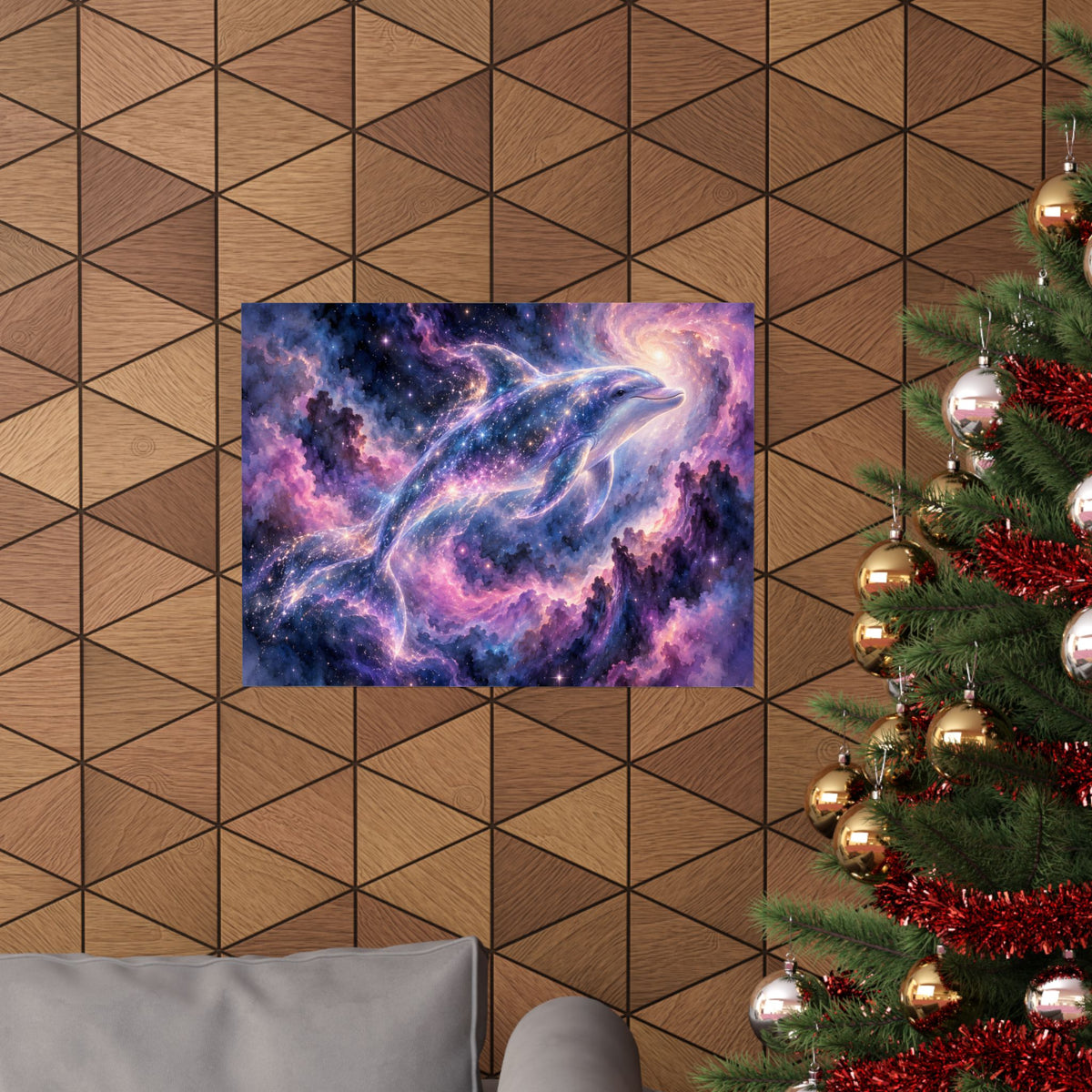 Celestial Dolphin Nebula – Purple Galaxy Watercolor Art Print