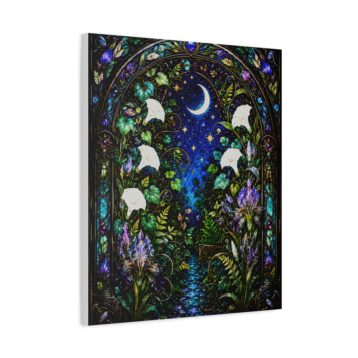 Moonlit Garden Passage | Stained Glass Botanical Wall Art