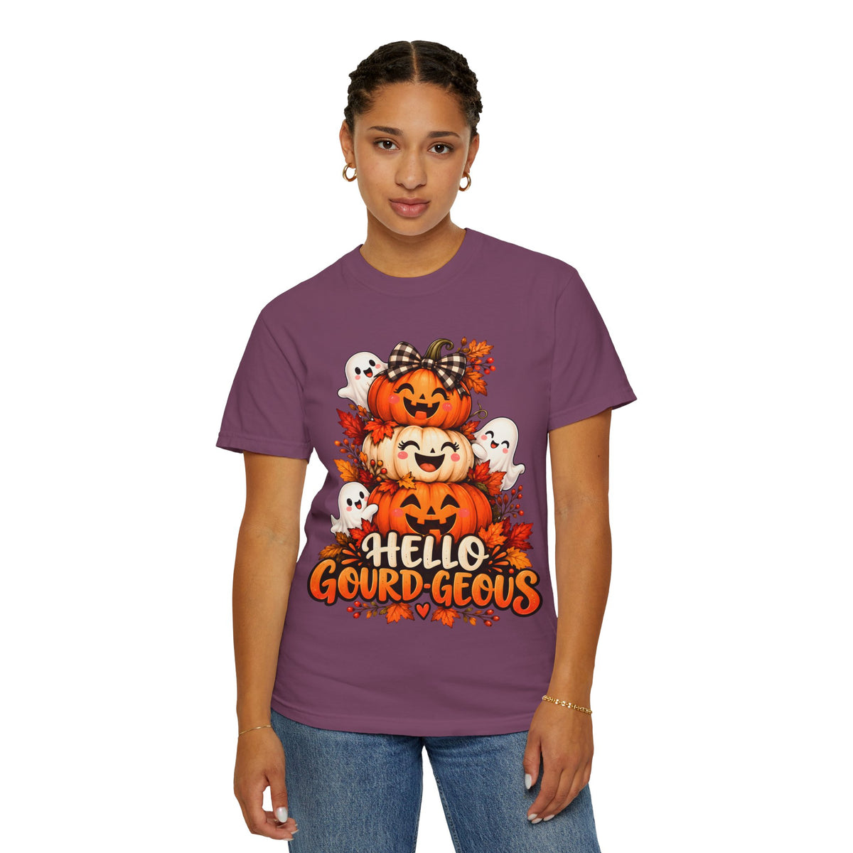 Hello Gourd-Geous Halloween T-Shirt | Cute Pumpkin & Ghost Graphic Tee