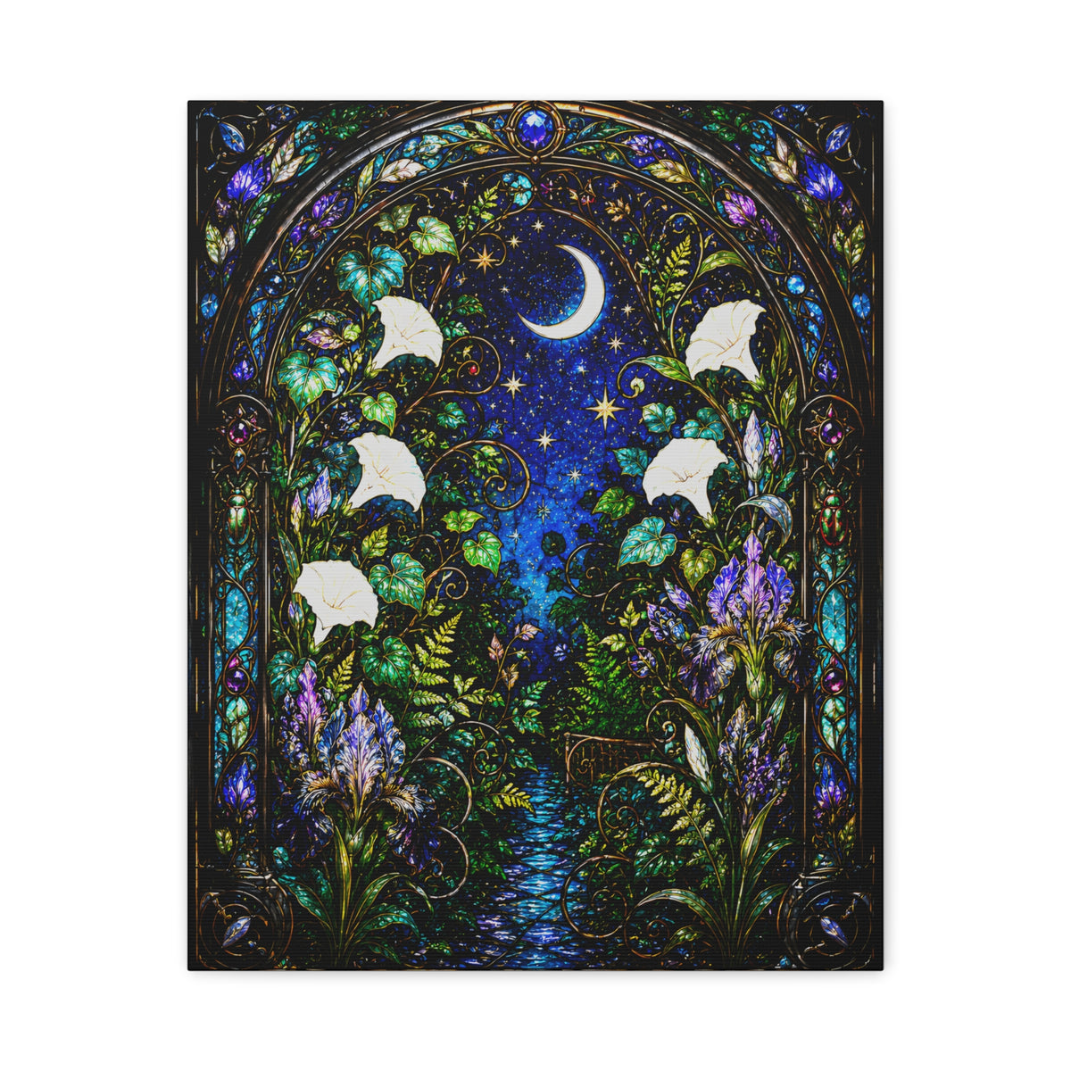 Moonlit Garden Passage | Stained Glass Botanical Wall Art