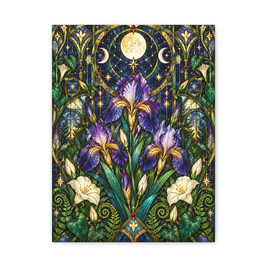 Midnight Iris Floral Cathedral Canvas Wall Art — 5 sizes
