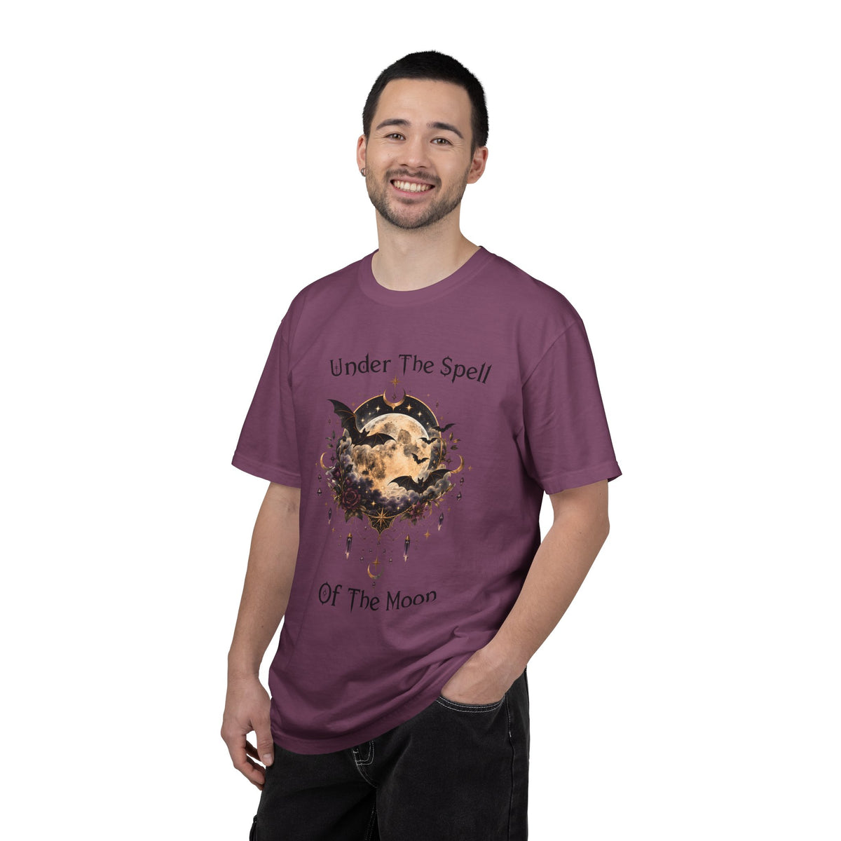 Moonlit Enchantment T-Shirt | Gothic Celestial Moon & Bats Graphic Tee
