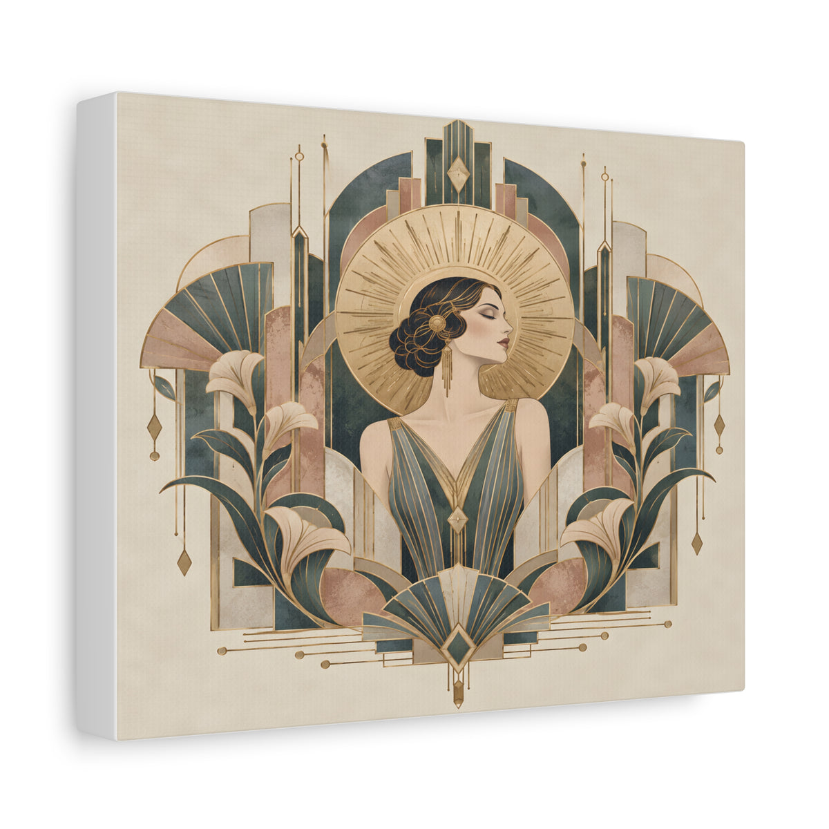 Golden Muse Art Deco Woman Wall Art | Teal & Gold Vintage Glamour Print