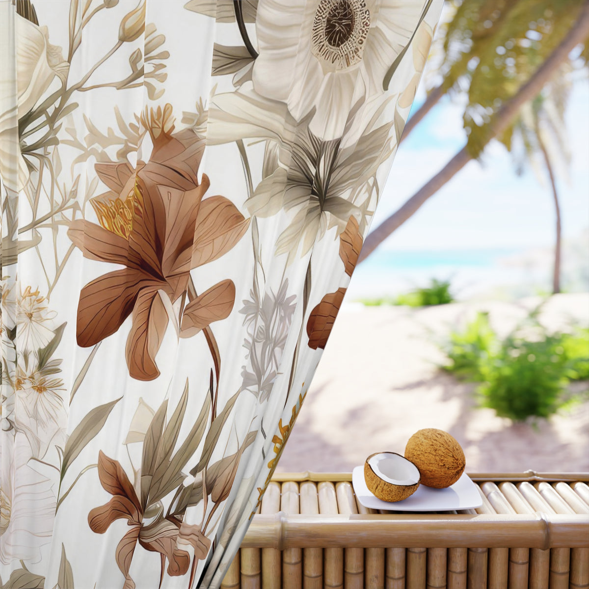 Neutral Wildflower Window Curtain (1 Piece)