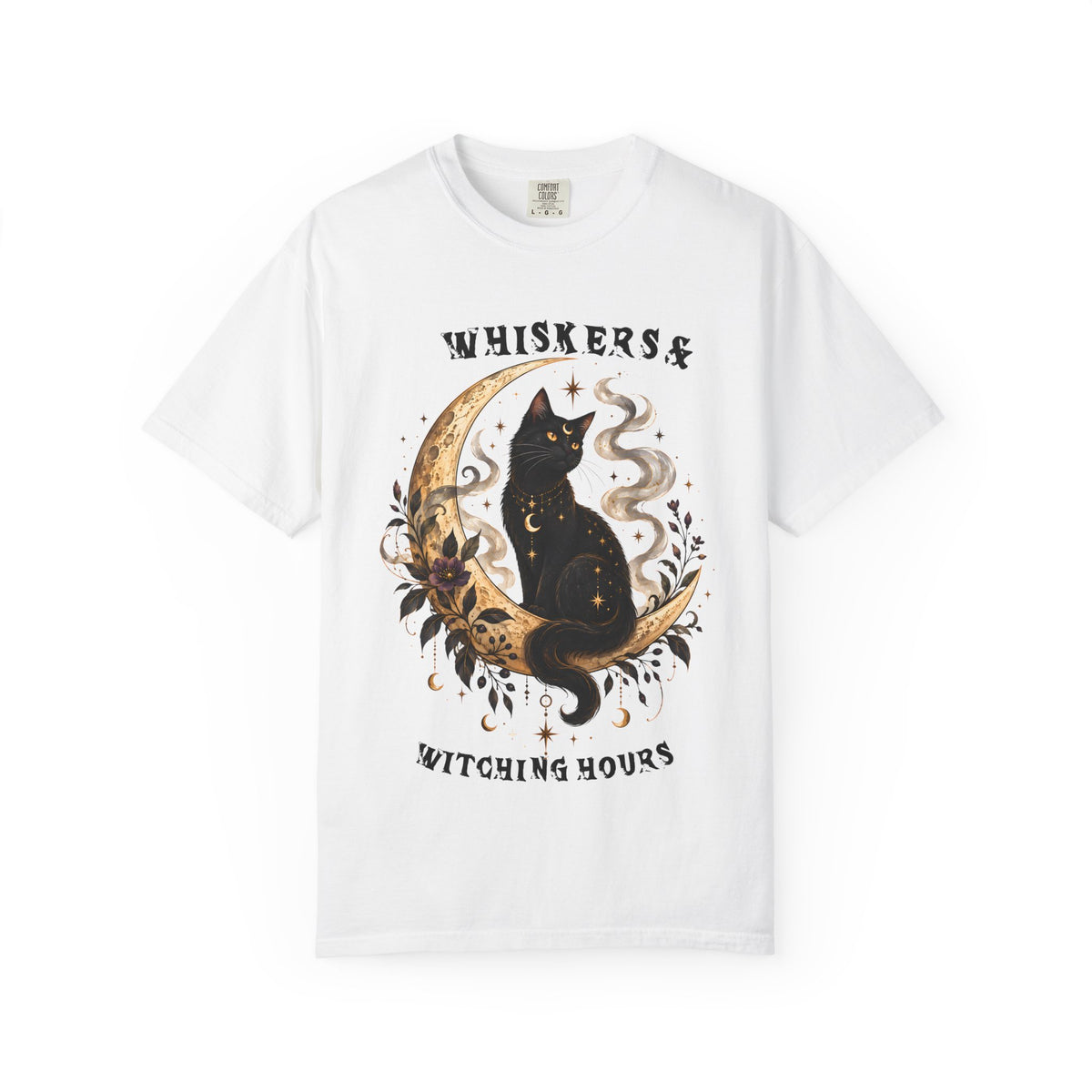 Mystical Black Cat Crescent Moon T-Shirt | Celestial Witchy Cat Tee