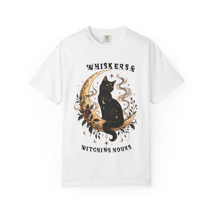 Mystical Black Cat Crescent Moon T-Shirt | Celestial Witchy Cat Tee
