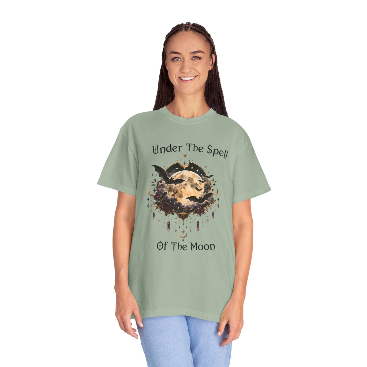 Moonlit Enchantment T-Shirt | Gothic Celestial Moon & Bats Graphic Tee
