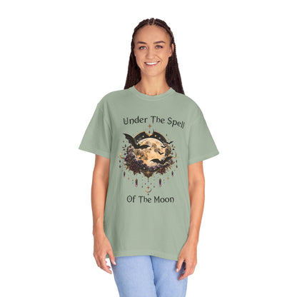 Moonlit Enchantment T-Shirt | Gothic Celestial Moon & Bats Graphic Tee