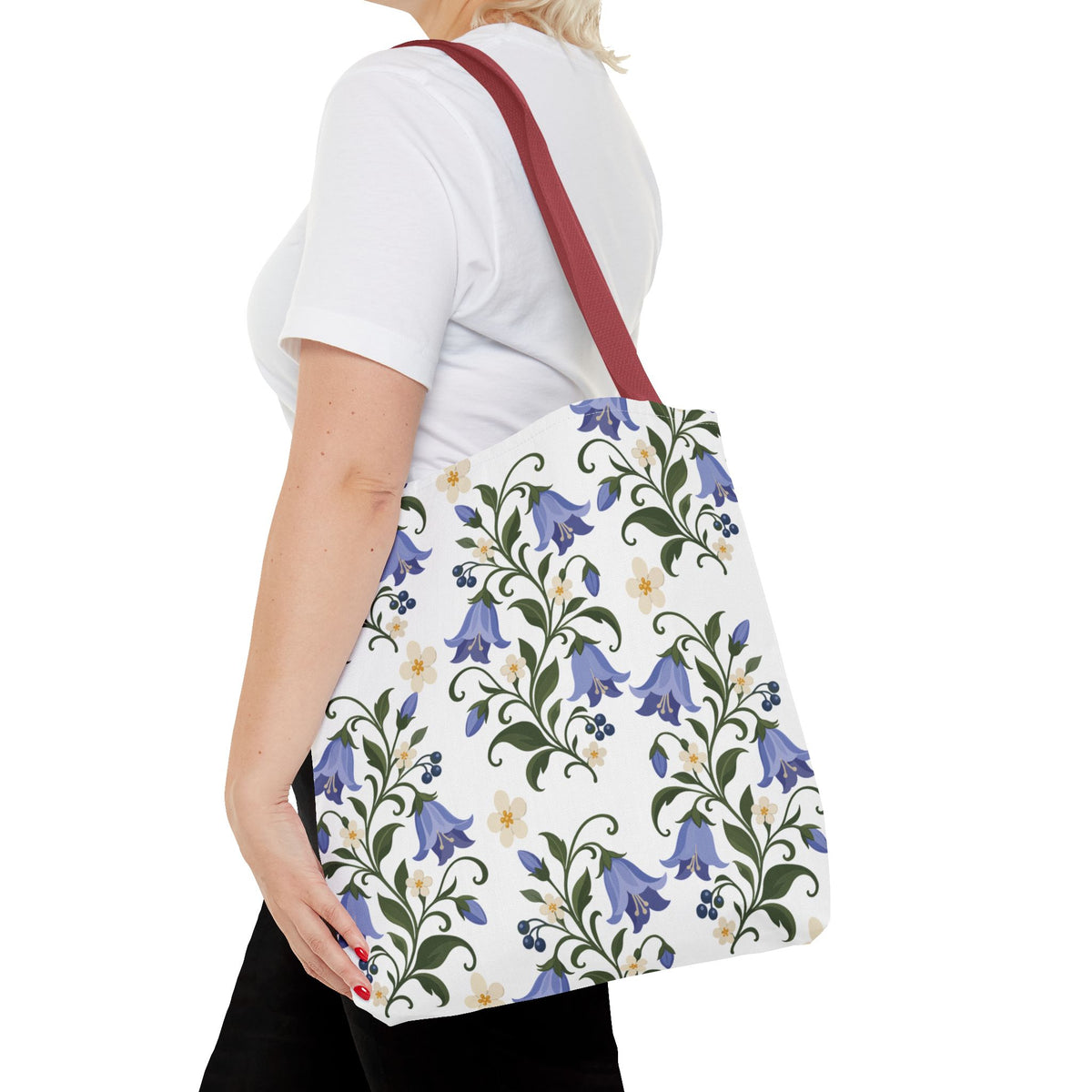 Bluebell Floral Tote Bag – All-Over Print Reusable Canvas Tote