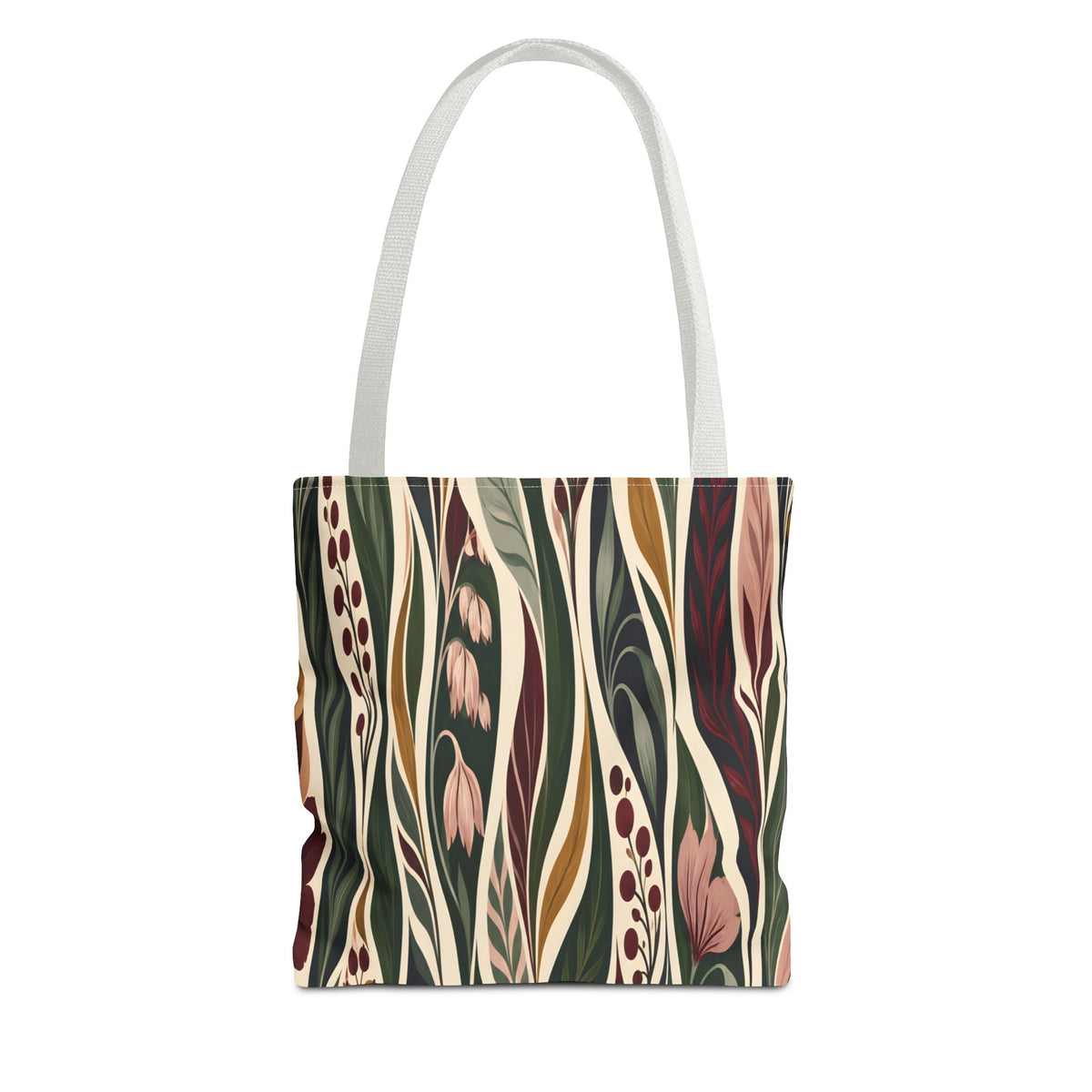 Botanical Wave Tote Bag — Earthy Floral Pattern All-Over Print