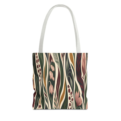 Botanical Wave Tote Bag — Earthy Floral Pattern All-Over Print