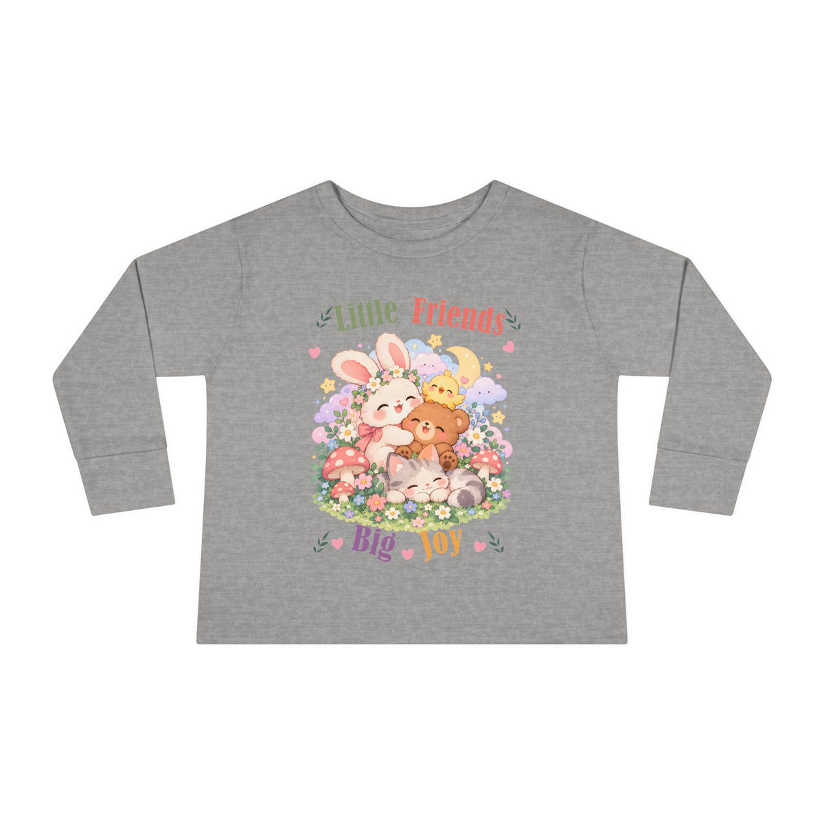 Toddler Long Sleeve Tee — "Little Friends, Big Joy" Cute Animal Floral Shirt for Babies