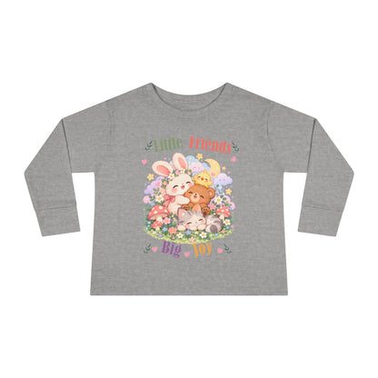 Toddler Long Sleeve Tee — "Little Friends, Big Joy" Cute Animal Floral Shirt for Babies