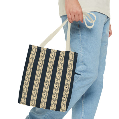 Lace Floral Yellow Black Stripe Tote Bag