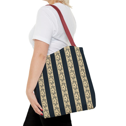 Lace Floral Yellow Black Stripe Tote Bag