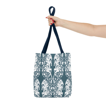 Abstract Teal Symmetry Tote Bag — All-Over-Print Artistic Pattern