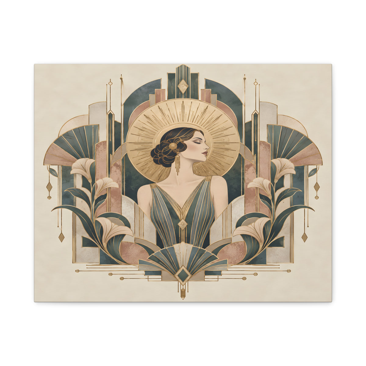 Golden Muse Art Deco Woman Wall Art | Teal & Gold Vintage Glamour Print