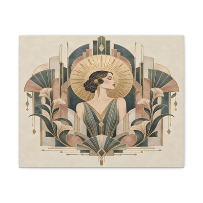 Golden Muse Art Deco Woman Wall Art | Teal & Gold Vintage Glamour Print