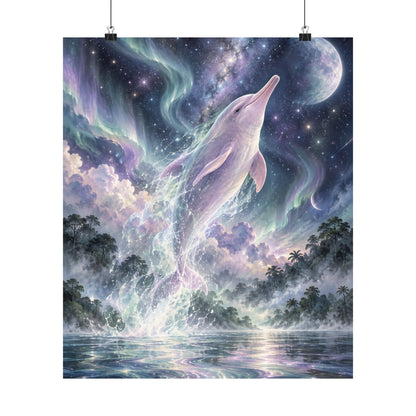 Celestial Dolphin’s Aurora Leap – Mystical Watercolor Wall Art