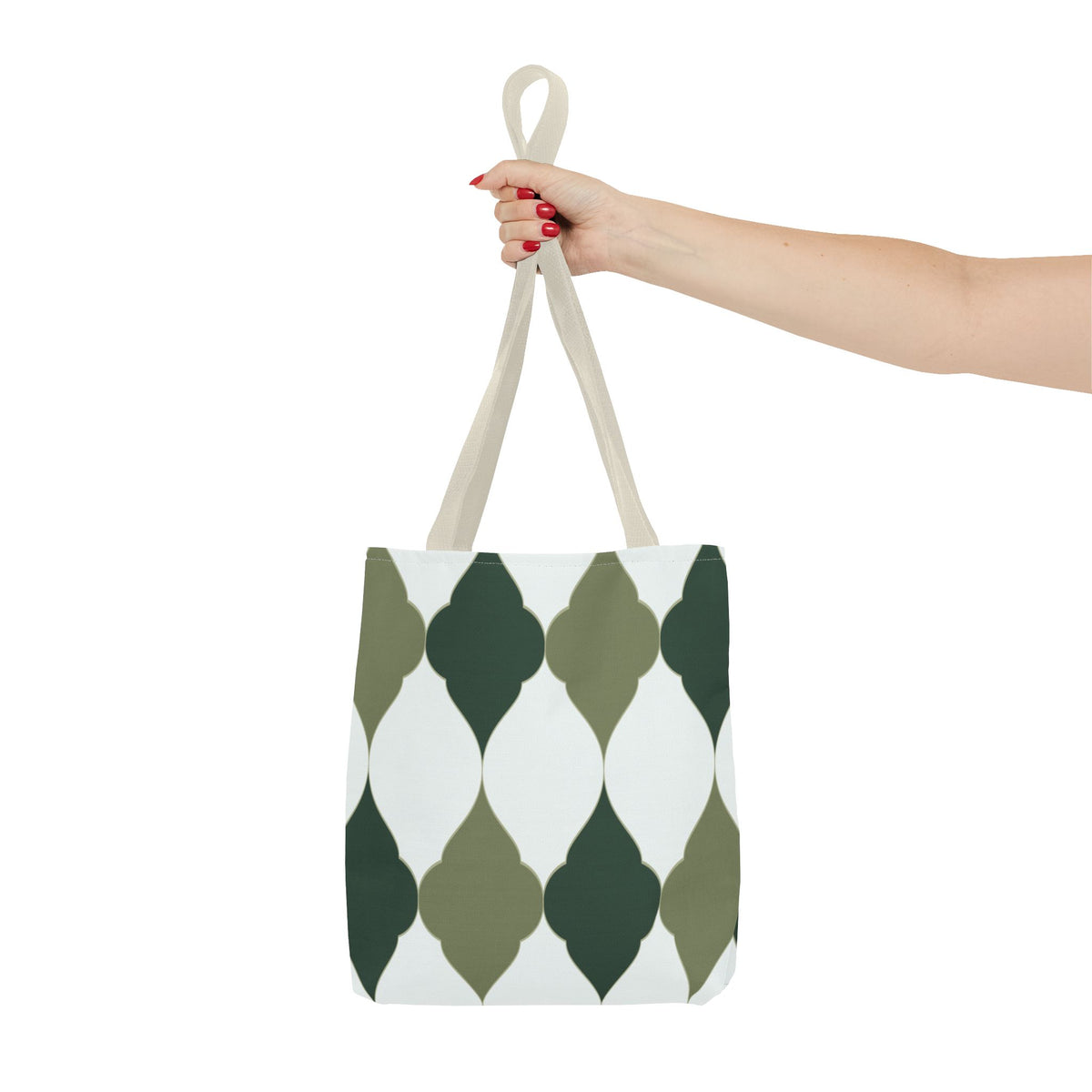 Green Moroccan Tile Pattern Tote Bag — All-Over Print Canvas Shopper