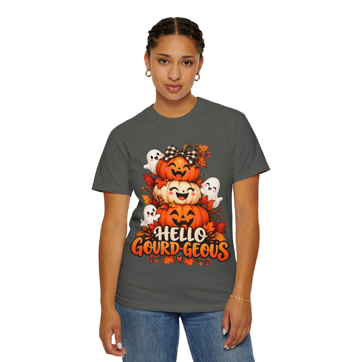 Hello Gourd-Geous Halloween T-Shirt | Cute Pumpkin & Ghost Graphic Tee