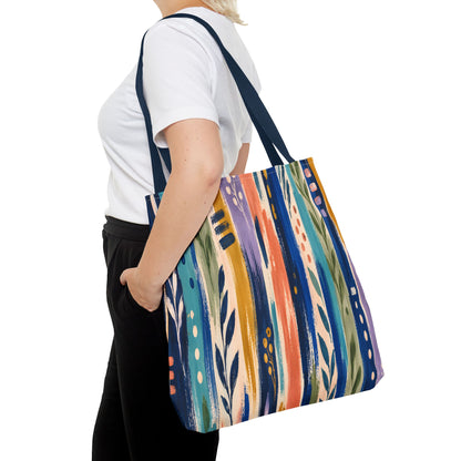 Colorful Abstract Botanical Stripe Tote Bag