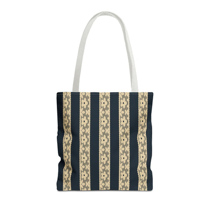 Lace Floral Yellow Black Stripe Tote Bag