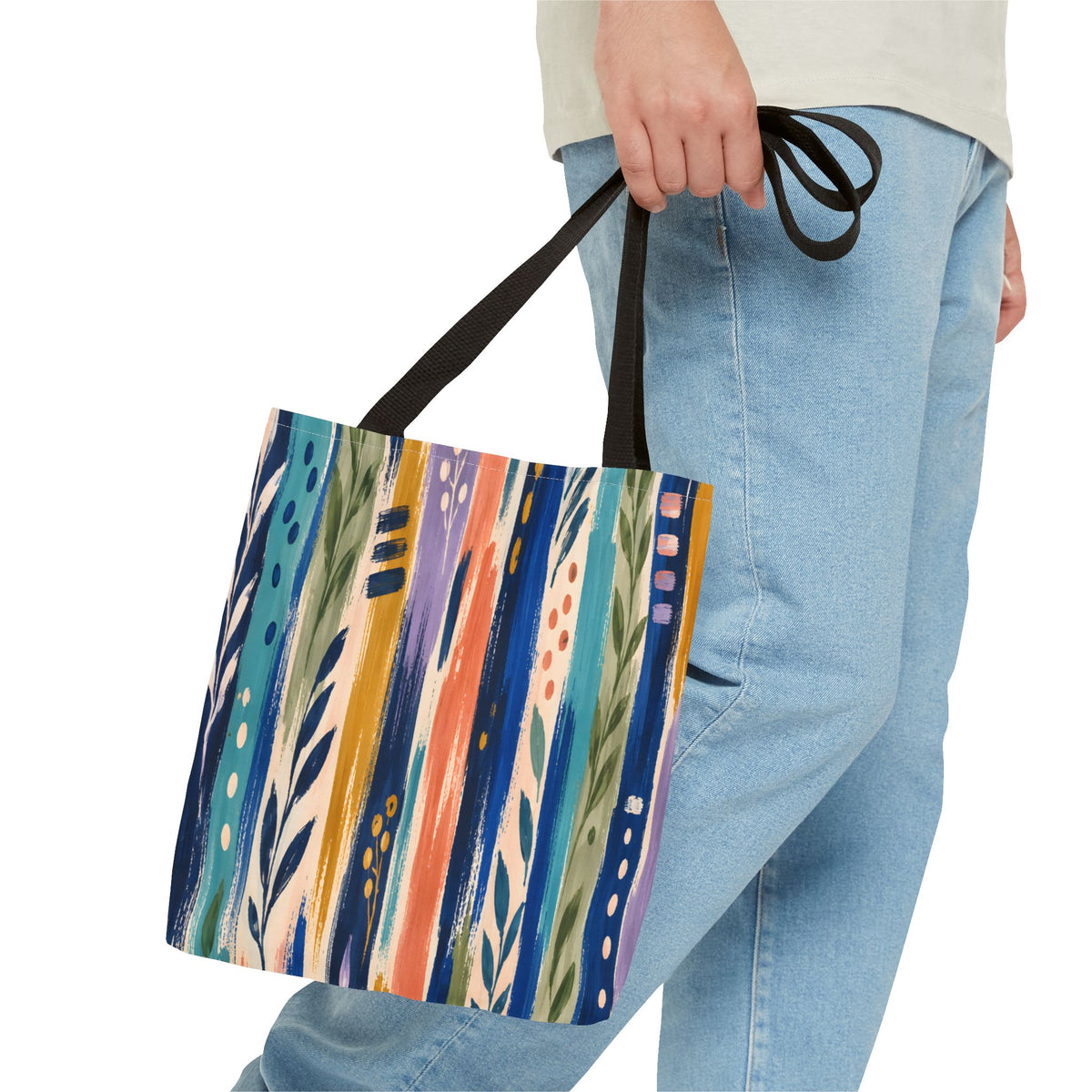 Colorful Abstract Botanical Stripe Tote Bag