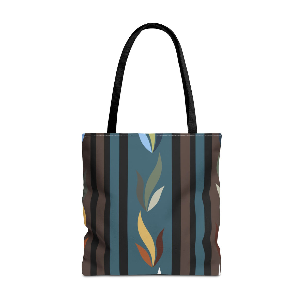 Autumn Stripe Leaf Tote Bag — Retro Boho AOP Canvas Tote