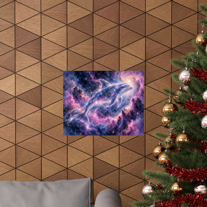 Celestial Dolphin Nebula – Purple Galaxy Watercolor Art Print