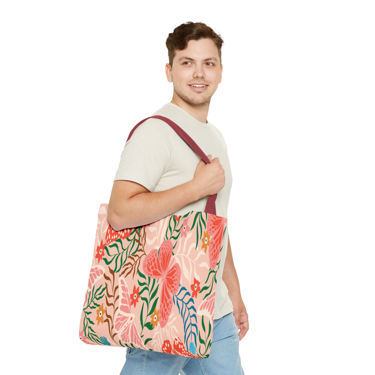 Floral Pattern Tote Bag — Pink Botanical All-Over Print