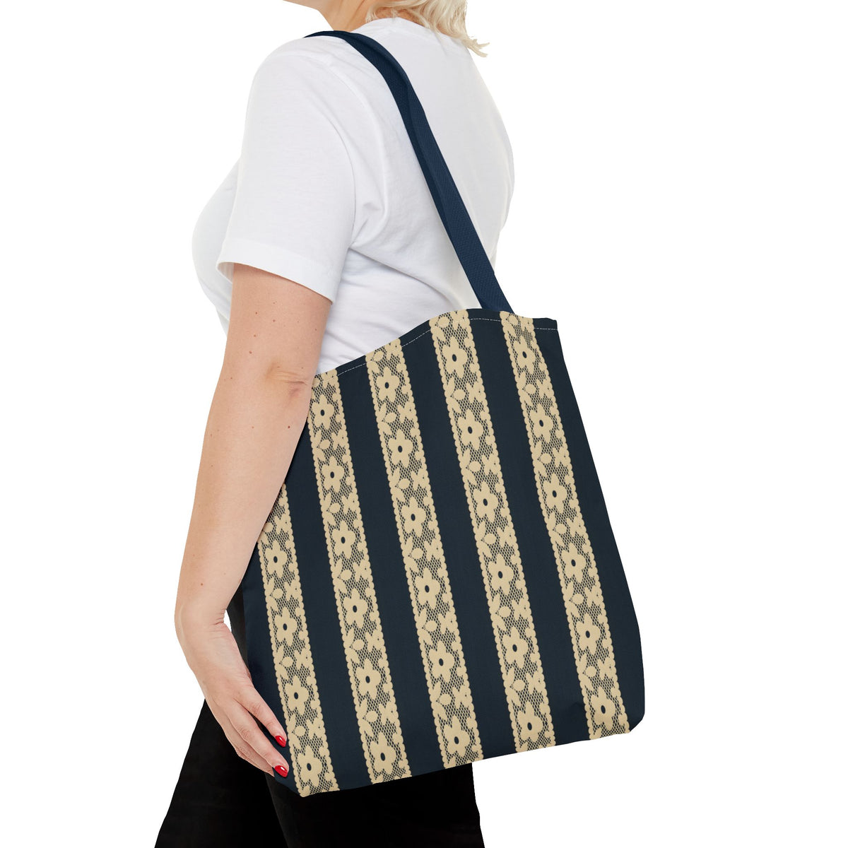 Lace Floral Yellow Black Stripe Tote Bag