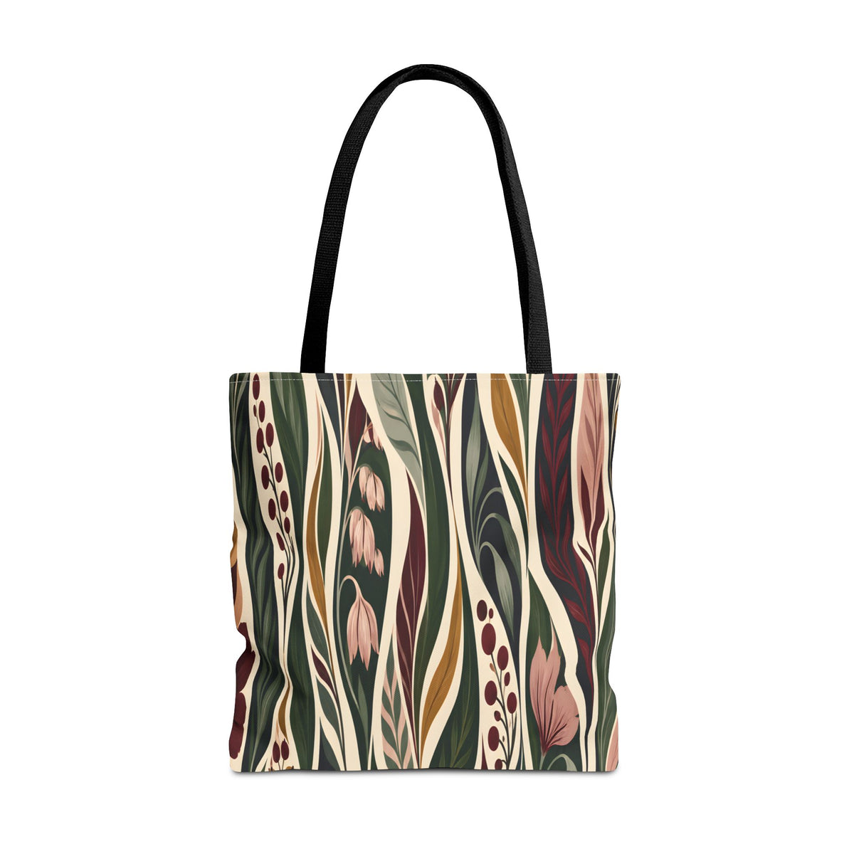 Botanical Wave Tote Bag — Earthy Floral Pattern All-Over Print