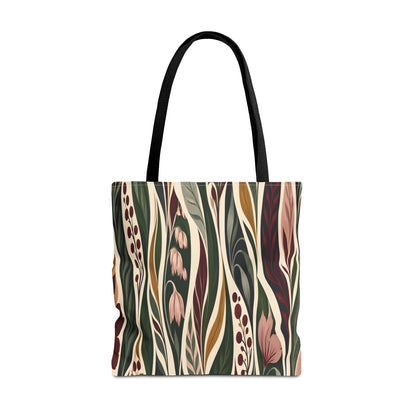 Botanical Wave Tote Bag — Earthy Floral Pattern All-Over Print