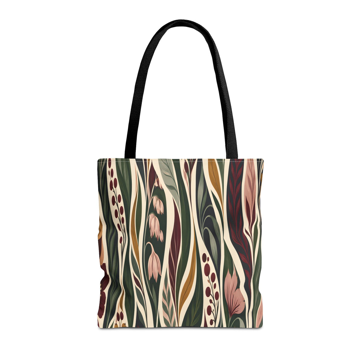 Botanical Wave Tote Bag — Earthy Floral Pattern All-Over Print