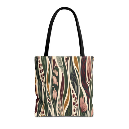 Botanical Wave Tote Bag — Earthy Floral Pattern All-Over Print
