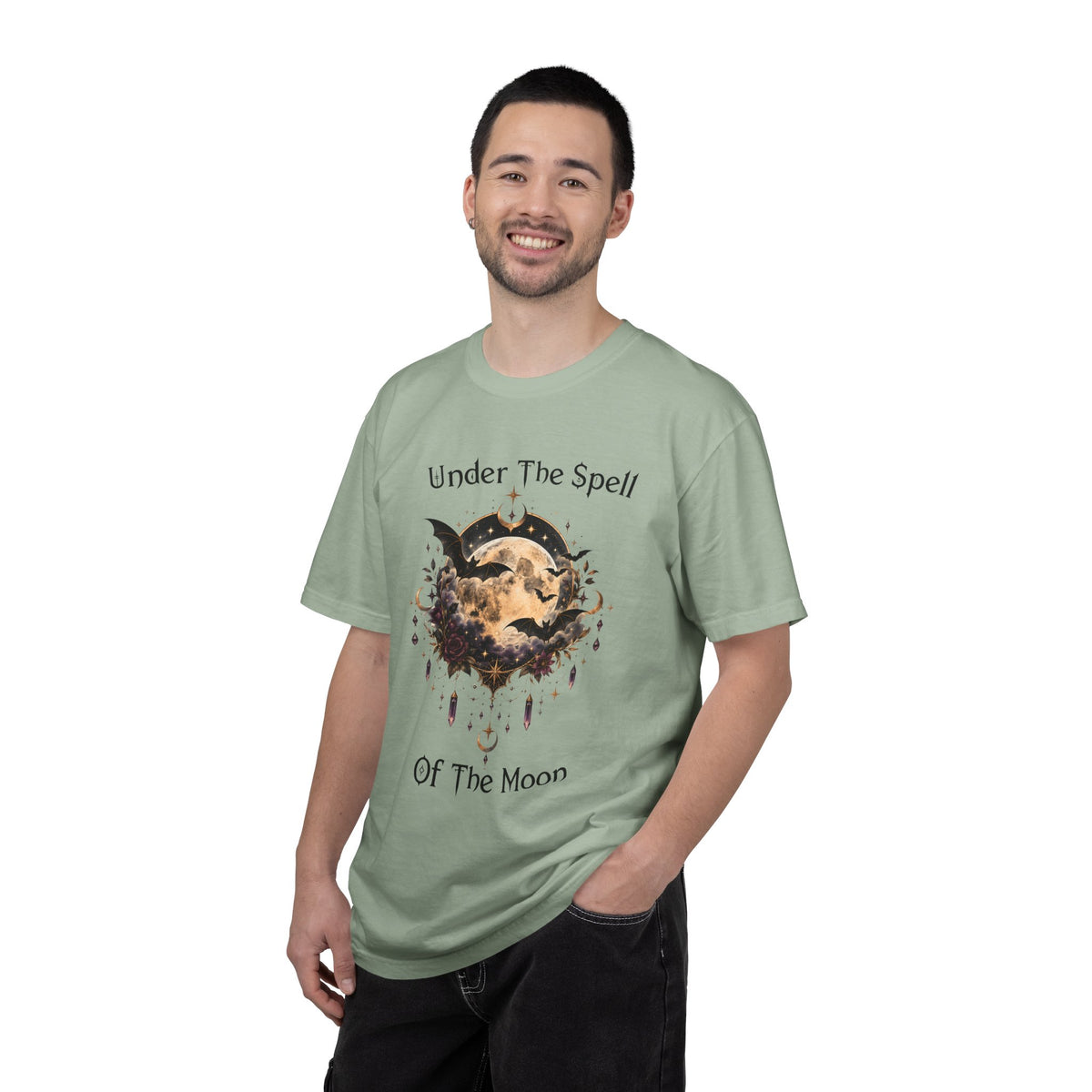 Moonlit Enchantment T-Shirt | Gothic Celestial Moon & Bats Graphic Tee