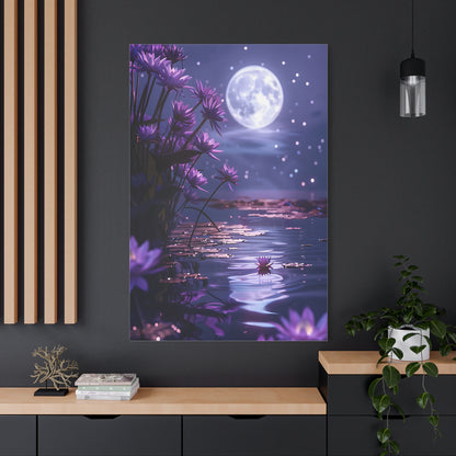 Moonlit Lotus Reverie – Purple Water Lily Moonlight Wall Art
