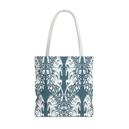 Abstract Teal Symmetry Tote Bag — All-Over-Print Artistic Pattern