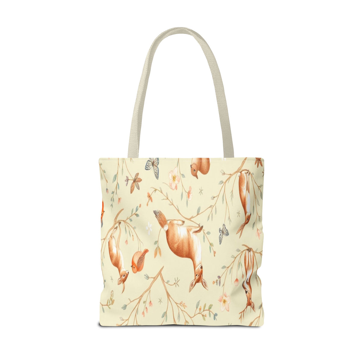 Floral Woodland Tote Bag - Deer & Birds Pattern