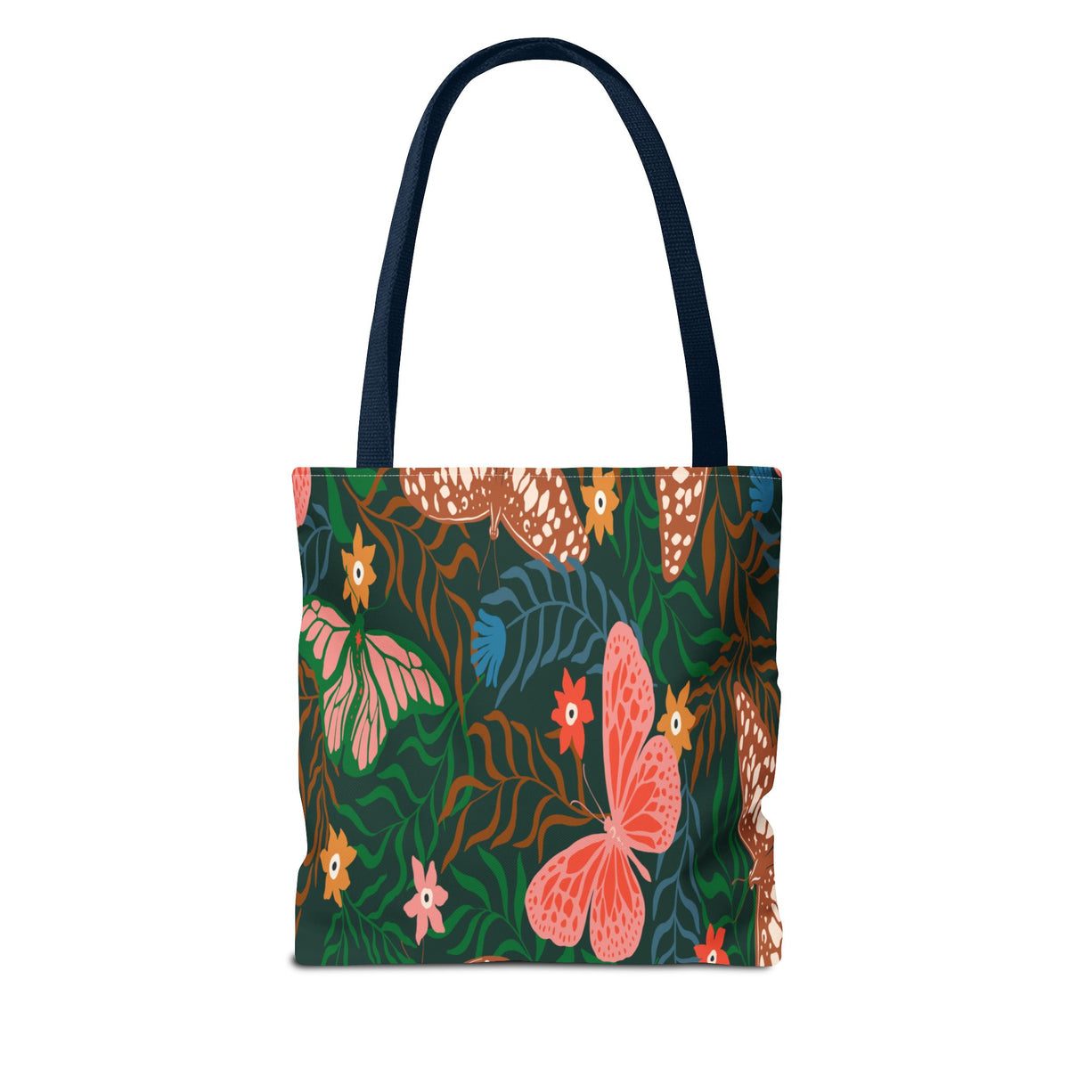Floral Butterfly Tote Bag — Pink Butterflies on Green Botanical Print